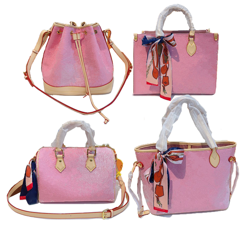 

Fashion ONTHEGO MM Designer Women denim jacquard weave shopping Bag luxury pink crossbody Handbag Purse Tote clutch Shoulderbag, 0.01