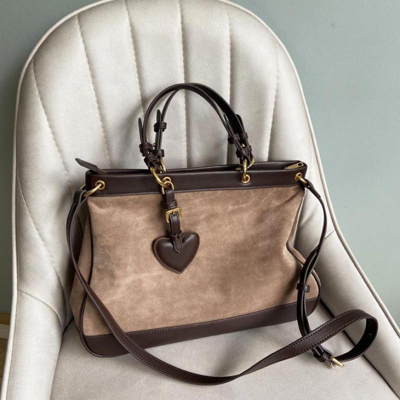 

Evening Bags Vintage Suede Plush Frosted Tote Bag Splicing Contrast Color Large Capacity Portable Single Shoulder Messenger Women Fashion, Caramel