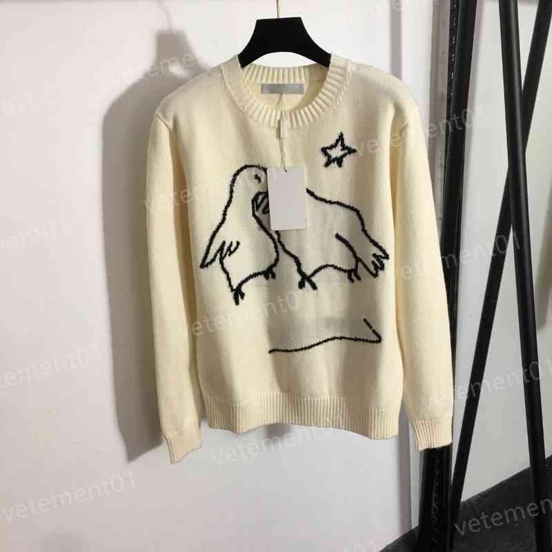 

Fashion Womens Sweaters Max..M Bird Pattern Crew Neck Pullover Knitted Sweater Luxury Designer Women Sweater