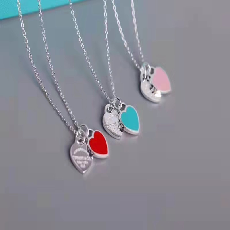 s925 Sterling Silver Big Brand Top Luxury Necklace Fashion Designer Double Peach Heart Love Pendant Charm Ladies Friends Holiday Birthday Gift Je