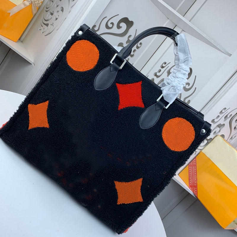 

Furry Totes Bag Women Handbag Purse Shopping Travel Bags Large Capacity Wallet Fashion Letters Round Print Interior Zipper Pocket Genuine Leather Handle Pouch, Box