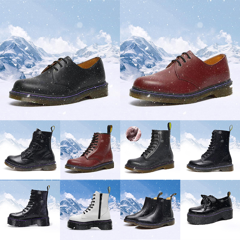 men women Martin marten boots Martins Smooth Leather Oxford Winter Shoes Ankle Half Black white mens fashion platform snow booties