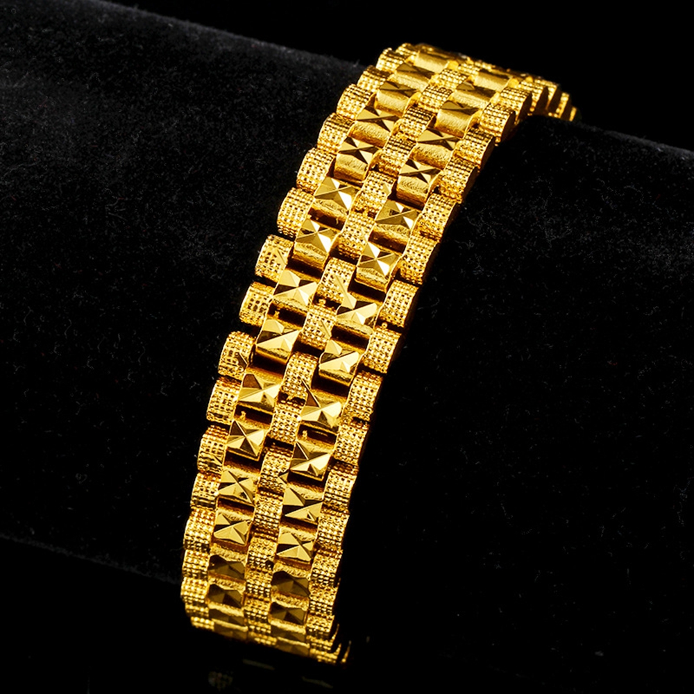 Classic Men&#039;s Bracelet Tank Wrist Chain Link Solid 18k Yellow Gold Filled Fashion Men Bracelet 15mm Wide 7.8 Inches Jewelry-image-757266771
