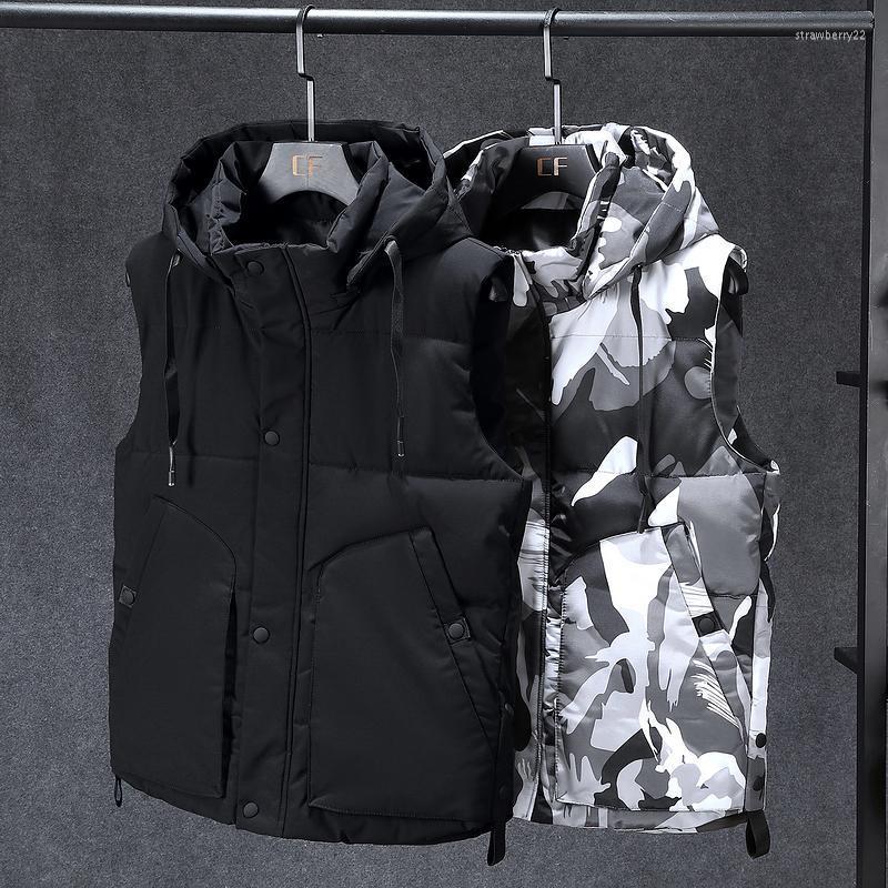 

Men's Vests Winter Vest Plus Size 7xl Hat Detachable Waistcoat Camouflage Sleeveless Jackets Warm Parkas Unloading Coat For Men Unisex Stra2, Black