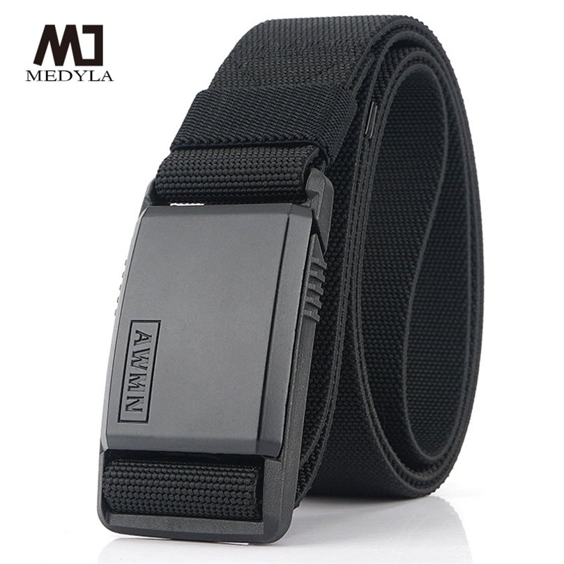 

MEDYLA Nylon Belt Metal Magnetic Buckle Adjustable Belts For Men Military Combat Elastic Belts High Quality Wearresistant 220811, Black