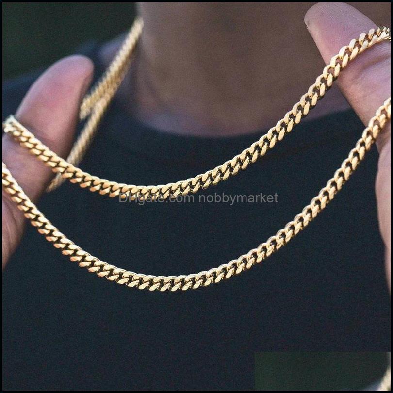 

Chain Necklace Men Women 45Cm For Basic Punk Stainless Steel Curb Link ChokersVintage Gold Tone Solid Metal Collar Drop Delivery 2021 Chain