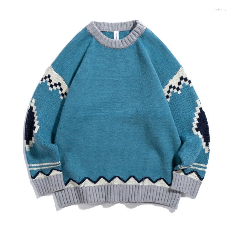 

Men's Sweaters Japanese Trend Of Neutral Color Matching Round Neck Pullover Sweater For Men And Women Half High In Stock Mari22, Blue