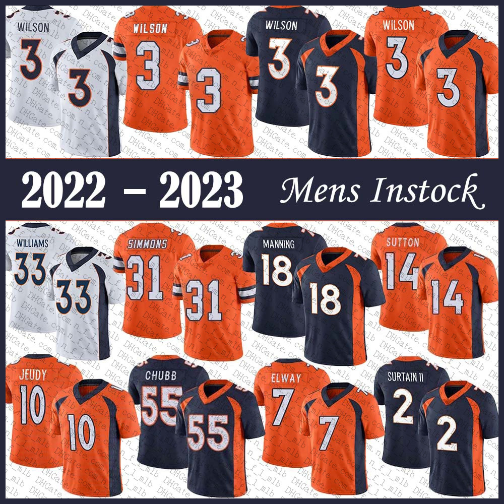 

3 Russell Wilson 2 Patrick Surtain II Football Jersey 31 Justin Simmons 10 Jerry Jeudy 33 Javonte Williams 55 Bradley Chubb Courtland Sutton John Elway Peyton Manning, Shown