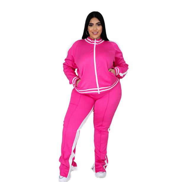 

Plus Size Tracksuits Fall Clothes For Women Sport Sets Ladies Coat &Pants Suits 2 Two Piece Outfits, Black