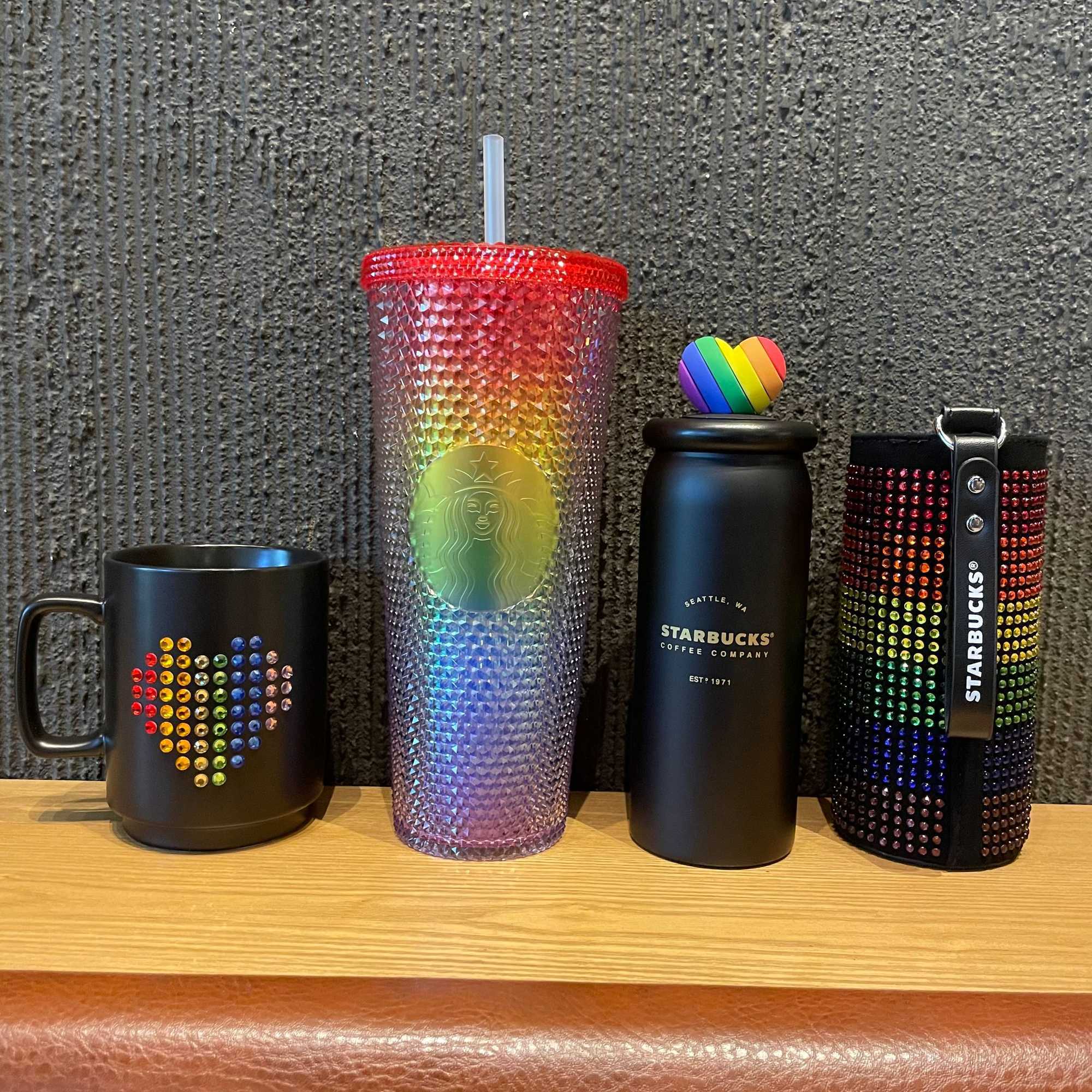 Starbucks Valentine's Day cup 2021 rainbow flash diamond colorful durian straw love thermos with cover-image-760509542