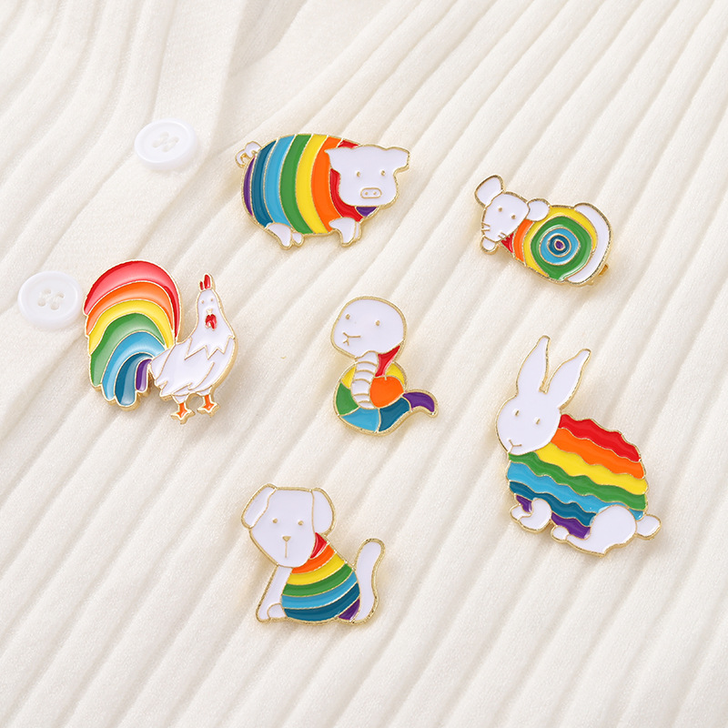 

Rainbow Pig Dot Mouse Snake Rabbit Big Rooster Shaped Brooches Unisex Cute Alloy Paint Animal Series Lapel Pins For Sweater Clothes Hats Bags Badge Brooch Ornaments