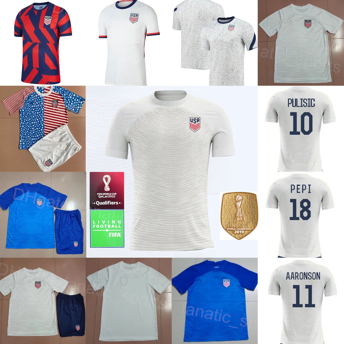 

2022 Qatar World Cup US Soccer 10 Christian Pulisic Jerseys 13 Alex Morgan 15 Megan Rapinoe 9 Ricardo Pepi 11 Brenden Aaronson 5 Antonee Robinson Football Shirt Kits, Blue set