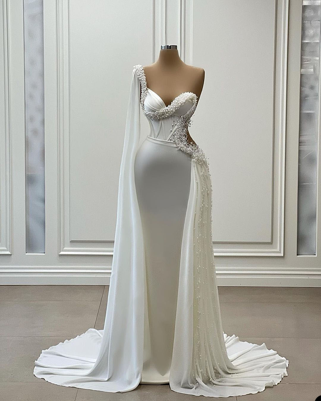 Vintage dentelle Appliques robe de mariée sirène sans manches col en V une épaule longueur de plancher dos nu Simple et élégant sur mesure robe d