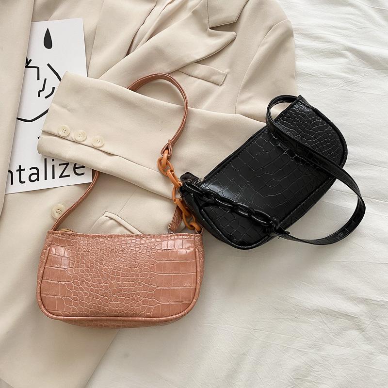 

Evening Bags Bag Women 2022 Trendy Korean Version Of The Net Red Fashion INS Trend Crocodile Pattern Single Shoulder Baguette Underarm, Black