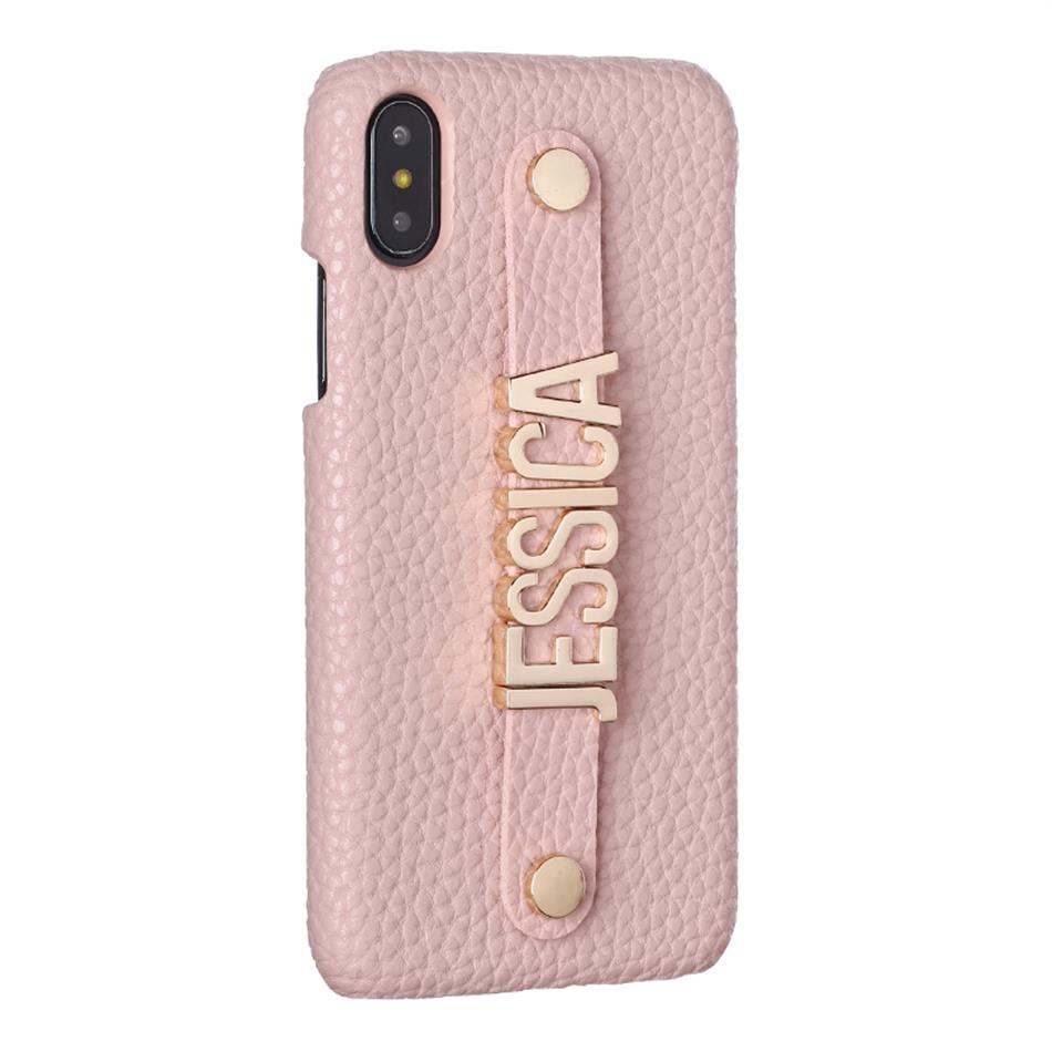 

Holding Strap Personalization Custom Metal Name Leather Mobile Phone Case Cover For iPhone 12 11 Pro XS Max XR 7 7Plus 8 8Plus X3416, Red leather case