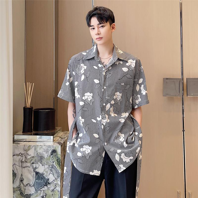 

Men's Casual Shirts Men's Vintage Printed Short Sleeve Belt Loose Shirt Male Japan Harajuku Korean Streetwear Tops Man SummerMen's, 6128