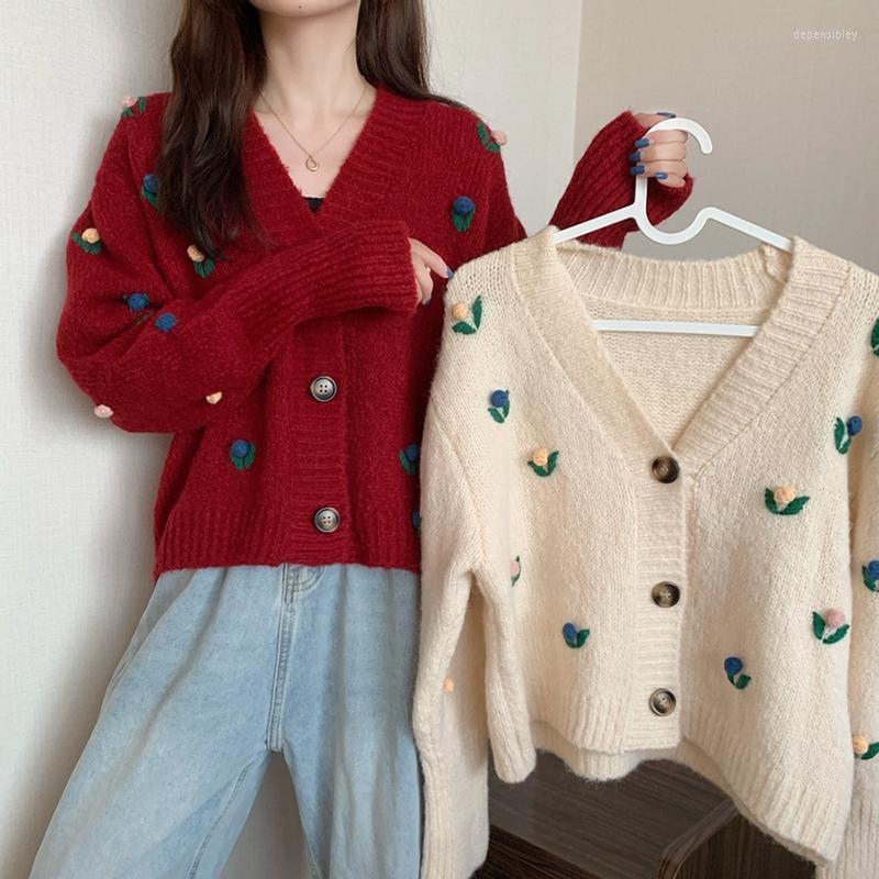 

Women's Knits & Tees Autumn Korean Of The Loose Fashion Three-dimensional Decoration Knitted Long-sleeved Sweater Women Depe22, Red