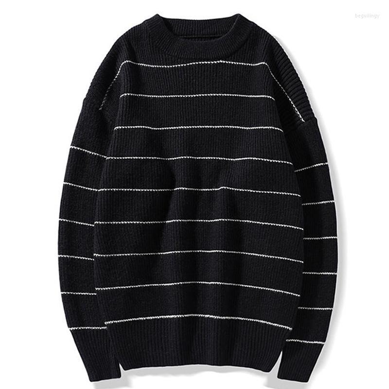 

Men's Sweaters Harajuku Men Knitted Sweater Striped Streetwear Oversize Casual And Women Pullover Crew Neck Loose Male Tops Brand Begu22, Black