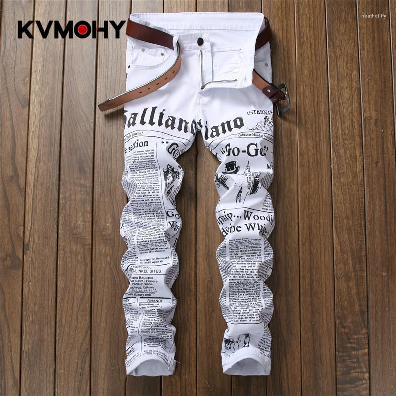 

Men's Jeans Men Casual Hiphop Pants Printing Design White Straight Jean For Male Denim Trousers Streetwear Men's Biker JeansMen's Heat22