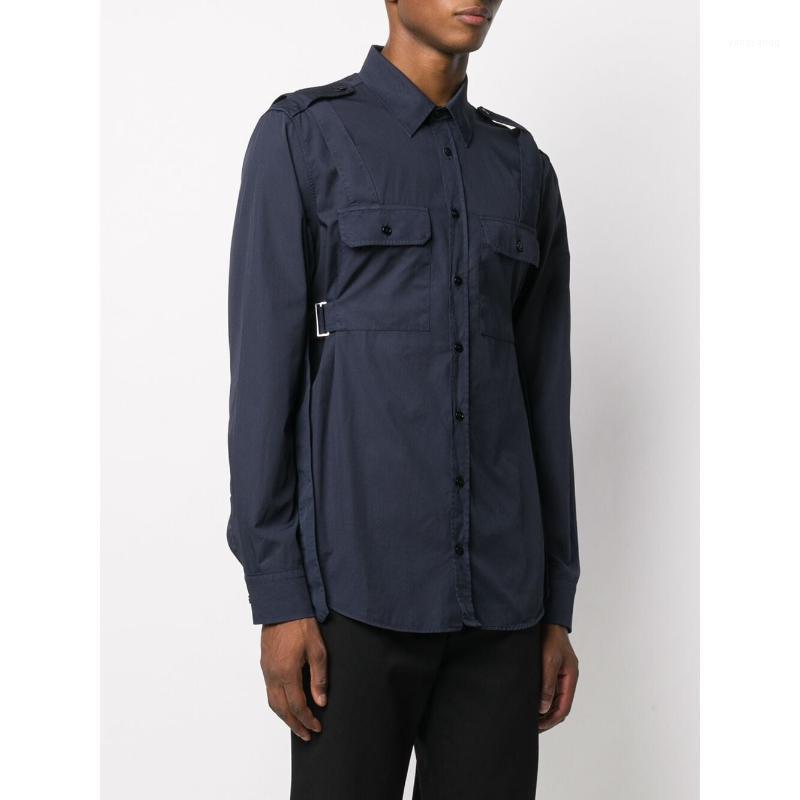 

S-6XL 2022 Men Women's Clothing Hair Stylist Show Button Straps Long Sleeve Shirt Plus Size Costumes Men's Casual Shirts, Black