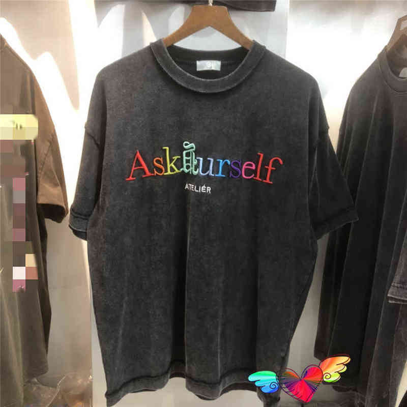 

Multicolor Askyrself T-shirt Men Women High Quality Embroidered Tee Vintage Black Tops Oversize Short SleeveT220721, Dark grey