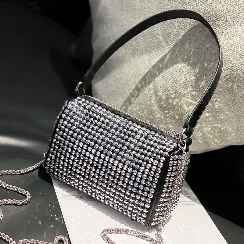 

Evening Bags Punk Style Black Silver Women Diamonds Tote Bag Woman Rhinestone Shoulder Ladies Clutch Purse Handbags Small Crossbody