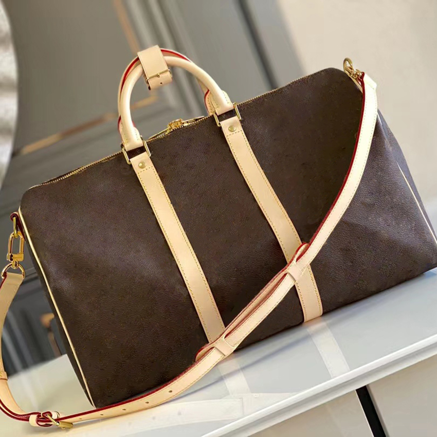 5A top quality tote duffle luggage Travel Bag Women designer bags pvc with cowhide leather handbag 45CM 50cm 55cm Multi-function pattern plaid flowe