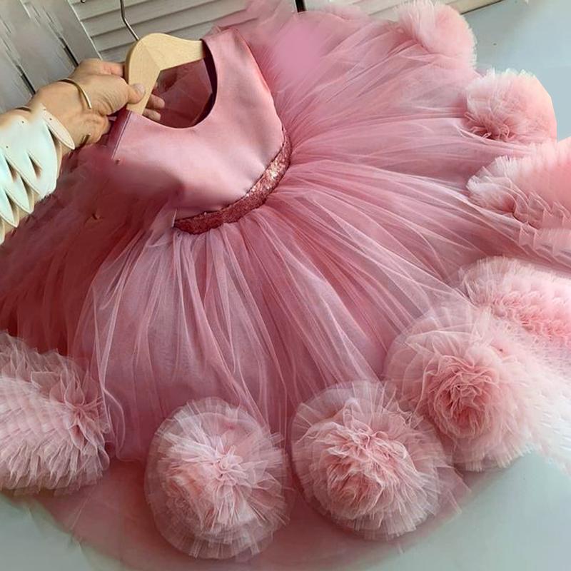 

Girl's Dresses Summer Christening Dress For Girl Fluffy Flower White Birthday Princess Party Wedding Lace Ball Gown Evening DressGirl's, Pink