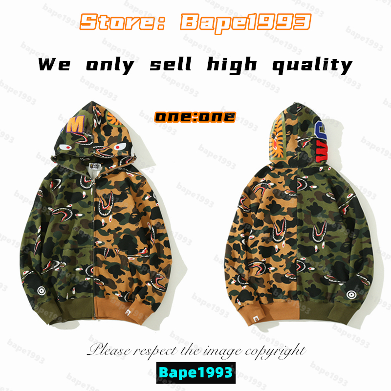 

High quality Apes Mens Hoodies & Sweatshirt Japan shark B ape head Galaxy spots luminous camo Male and female couples with the same model 100% cotton New hoodie 1993 KS2-15, 1 button