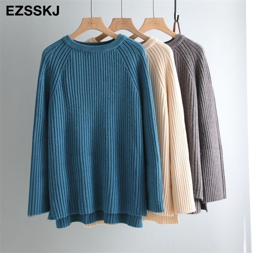 

long oversize women's sweaters woman sweaters Casual o-neck Long Sleeve chic loose sweater oversize female women's jumper 201203, Beige