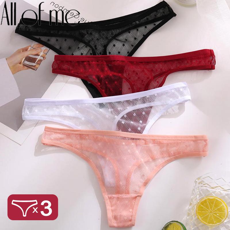 

3pcs Set Sexy Panties Women G-string Thong Lace Underwear Pantys Low-waist Female Underpants Mesh Perspective Briefs Lingerie, White pink black