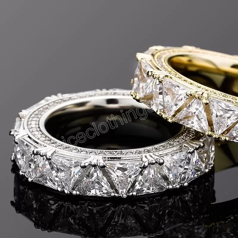 

Micro Paved With Side Stones Triangular Zircon Male Ring High Quality Iced Out Charm CZ Men Ring Jewelry For Gift