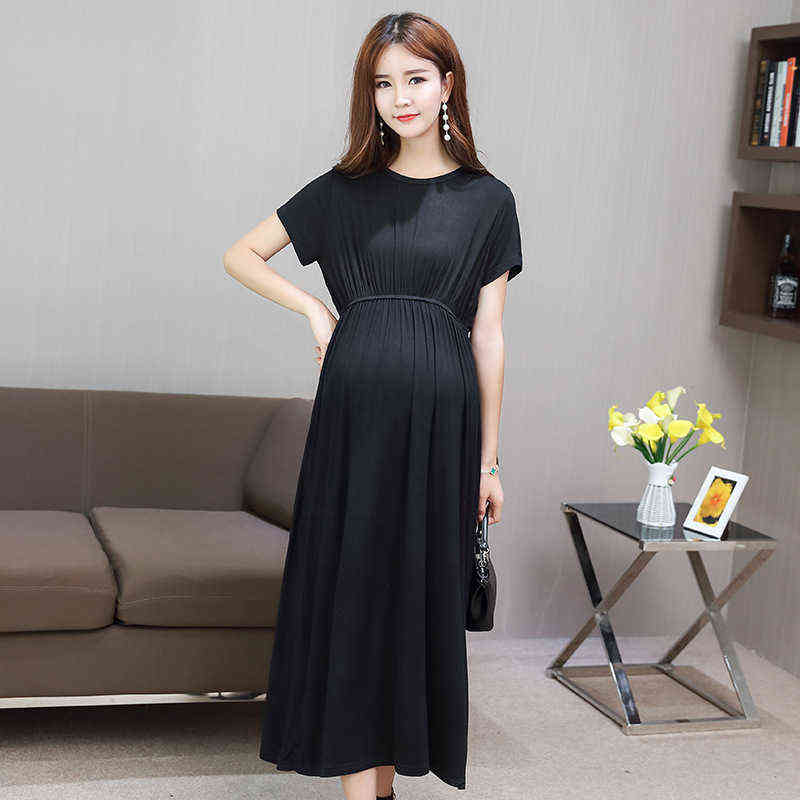 

Maternity Dress Short-sleeved Dresses Summer Korean Size -4XL Maternity Gowns Loose Modal Women Outwear Pregnancy Clothes G220418, Gray