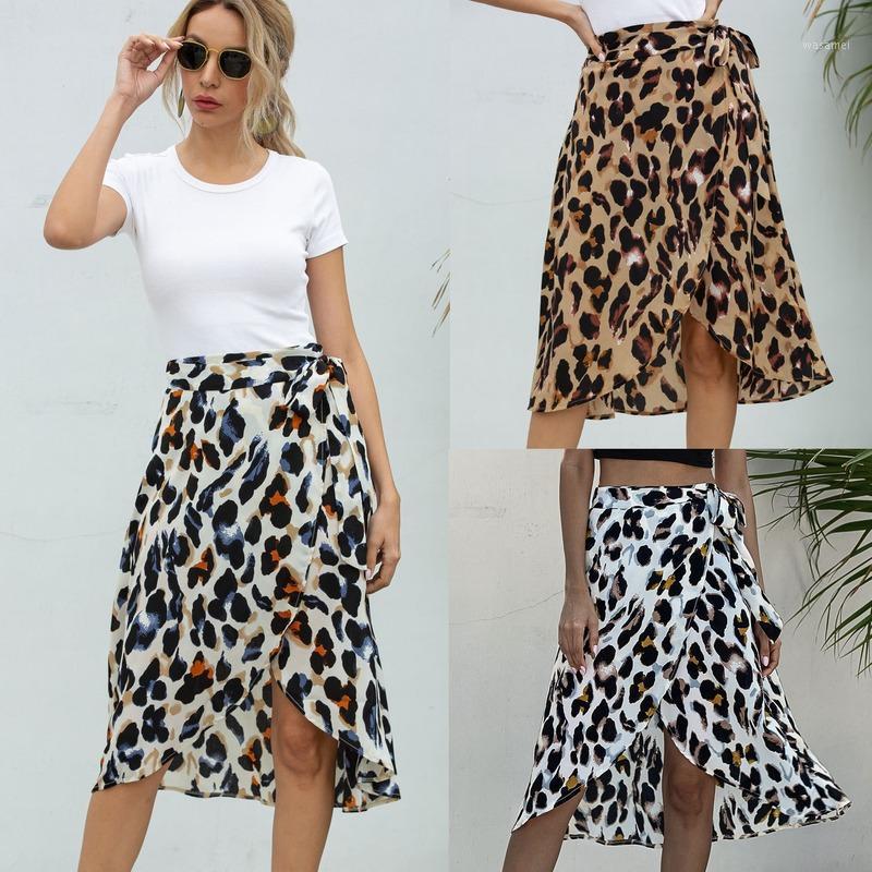 

Summer Autumn Fashion Leopard Skirt Women Sexy Long Skirts 2022 Bandage Female Midi Lose Split Sundress Lady Streetwear, White