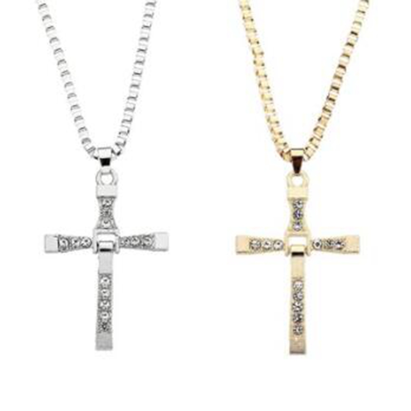 

Fast and furious 7 Moive Necklace Crystal Cross Pendant Dominic Toretto Choker For Men Accessories Bijoux