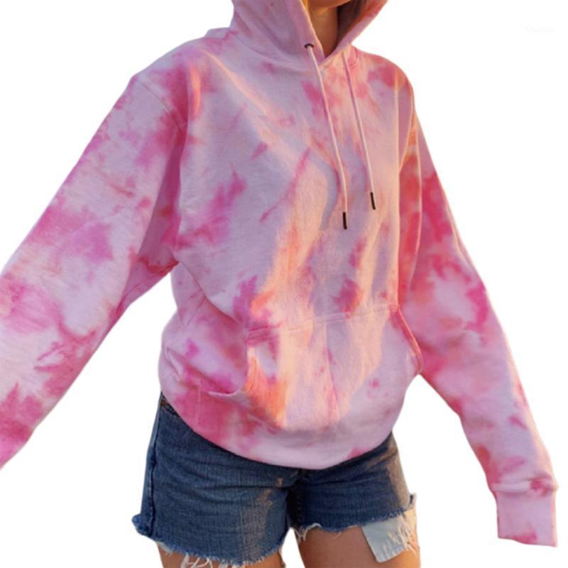 

Women Tie-dye Hoodie Sweatshirt Fall Warm Long Sleeve V-Neck Sweatshirts With Pocket Girl Drawstring Pullover Loose Tops Women' Hoodies