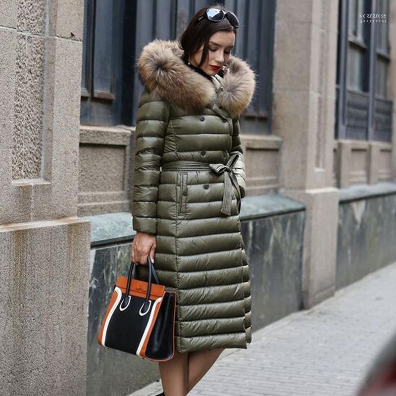 

Large Real Natural Fur 2022 Winter Women Ultra Light Down Jacket White Duck Hooded Jackets Warm Slim Coat Parka Female Luci22, Black