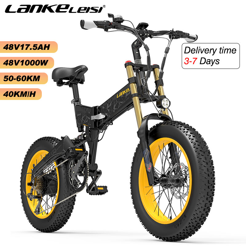 

20 Inch Folding Electric Bicycle 1000W Ebike 4.0 Fat Tire Bicycles Off-Road Mountain Bikes 48V17.5AH E-bikes Beach Cruiser LANKELEISI X3000PLUS Big Fork Edition, Yellow