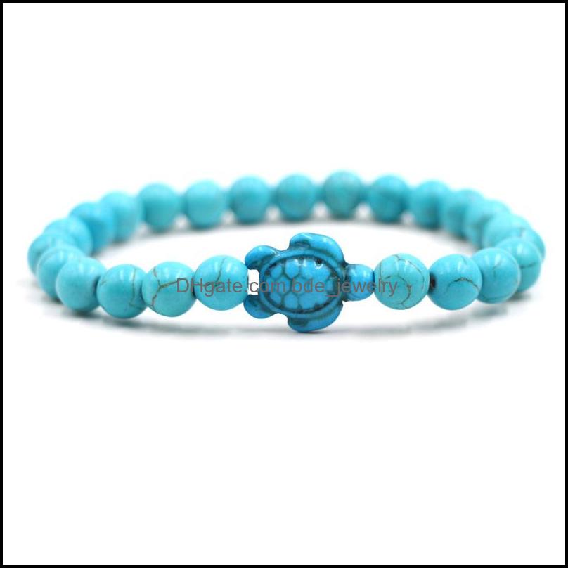 

Charm Bracelets Summer Style Blue Sea Turtle Beads Classic 8Mm Turquoise Stone Elastic Friendship Bracelet Beach For Women Bdejewelry Dhajh