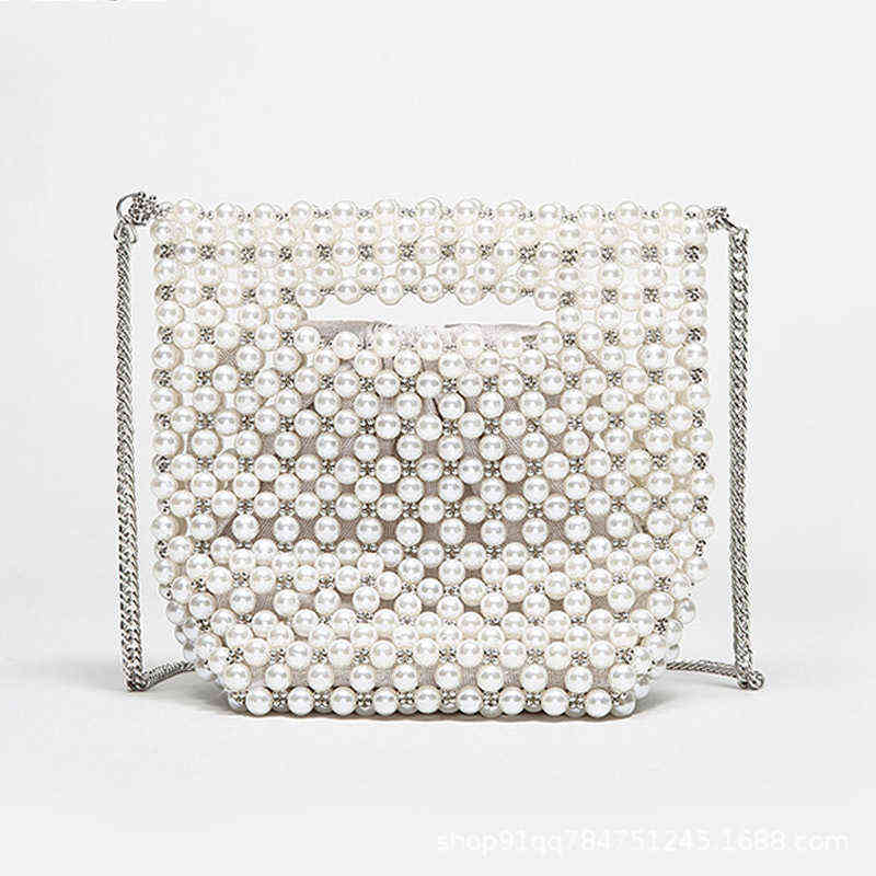 

Evening Bags Brand White Pearl Shoulder Bag for Women Beaded Chain Bucket Bags Designer Crossbody Bag Ladies Fashion Quality Handbags Purses 220416