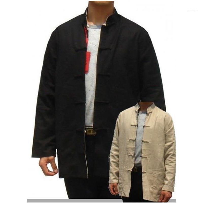 

Men's Jackets Novelty Black Beige Cotton Reversible Jacket Chinese Coat Long Sleeve Button Costume Size  L XL XXL XXXL WN04, Beige black