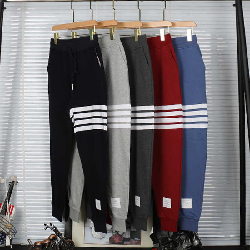 

99b1 2022 New Brand Tb Thom Classic Fashion Pants Men's and Women's Four-bar Yarn-dyed Waffle Cotton Casual Trend, Wine