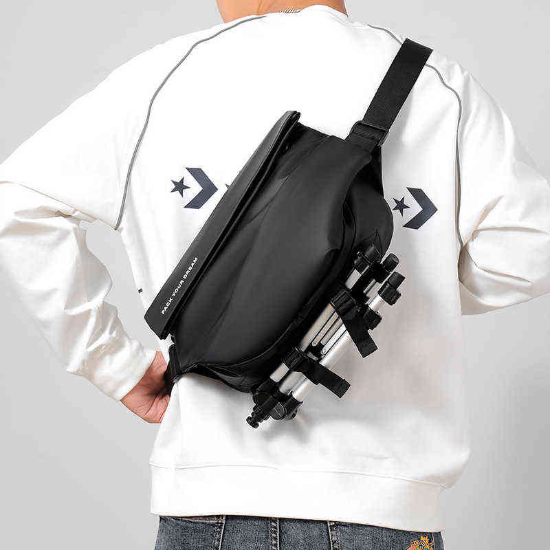 

Men's Functional Messenger Sling Bag Backpack Multifunctional Waterproof Single Shoulder Bag Outdoor Postman Bag, Midnight black (magnetic buckle)