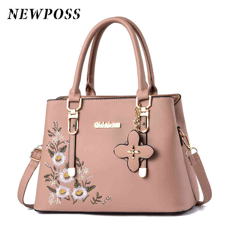 

Newposs Famous Designer Brand Women Leather Handbags 2020 Luxury Ladies Hand Purse Fashion Embroidery Shoulder Bags, Red