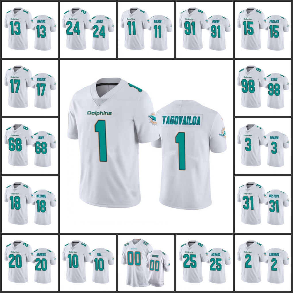 

Jersey Wholesale Custom Miami''Dolphins''Men #1 Tua Tagovailoa 10 Tyreek Hill 13 Dan Marino 17 Jaylen Waddle''NFL''Women Youth White Vapor