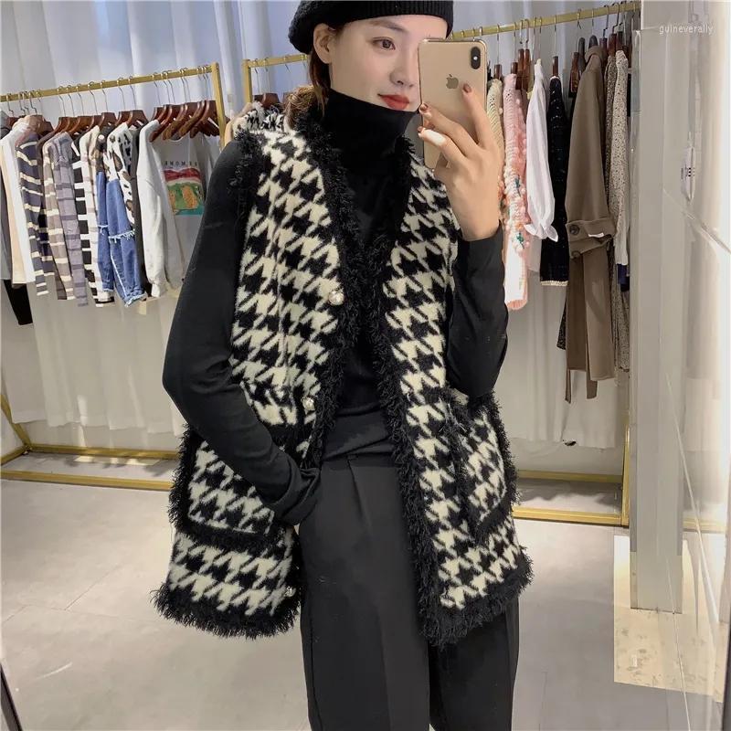 

Women' Vests Waistcoat All-Match Outer Wear Spring Autumn High-End Ladies Vest Houndstooth Explosion Small Fragrance Jacket Cardigan Guin22, Black