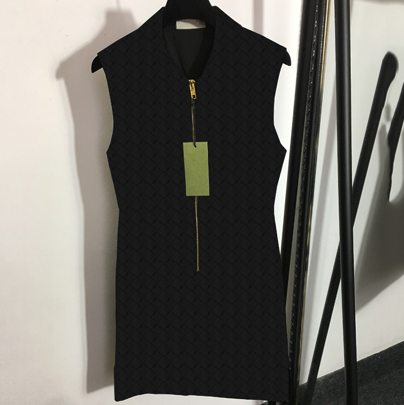

Personality Zipper Dresses Full Letter Jacquard Dress Summer Sleeveless Women Skirts Luxury Female Skirt Dresses Clothing, Black