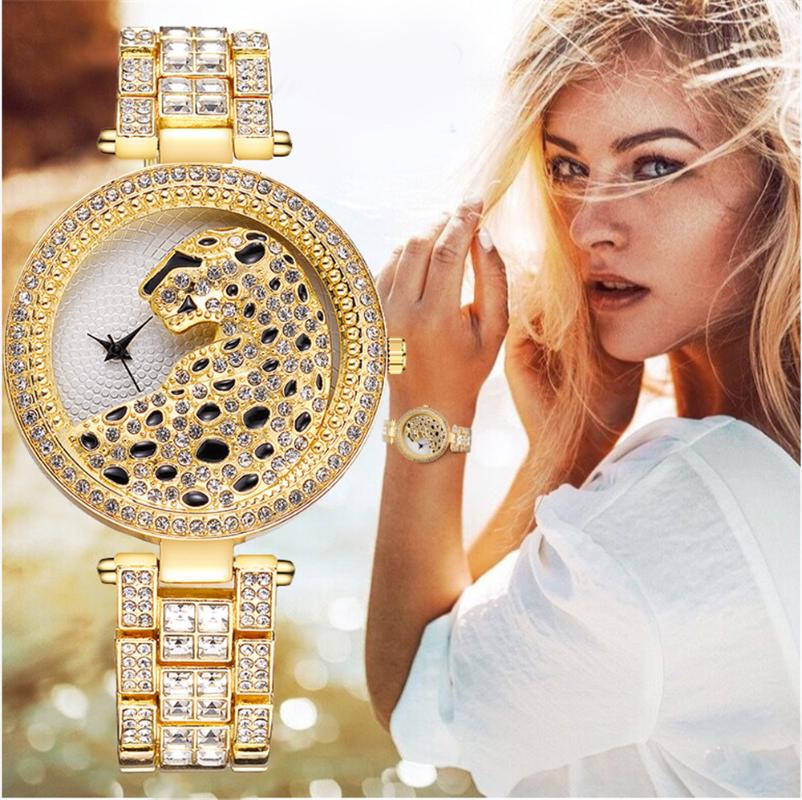 

Wristwatches Women Gold Leopard Watch Luxury Fashion Bling Ladies Casual Female Quartz Crystal Diamond For ClockWristwatches, Silver