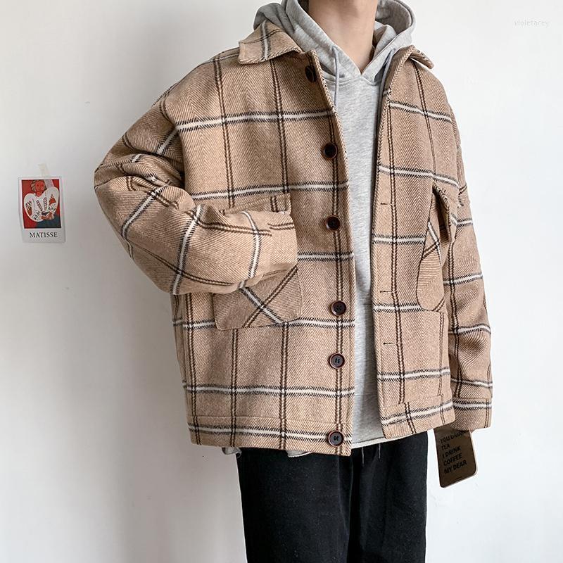 

Men's Wool & Blends Winter Thick Woolen Coat Warm Fashion Retro Casual Jacket Man Streetwear Wild Tartan Male -3XL1 Viol22, Blue