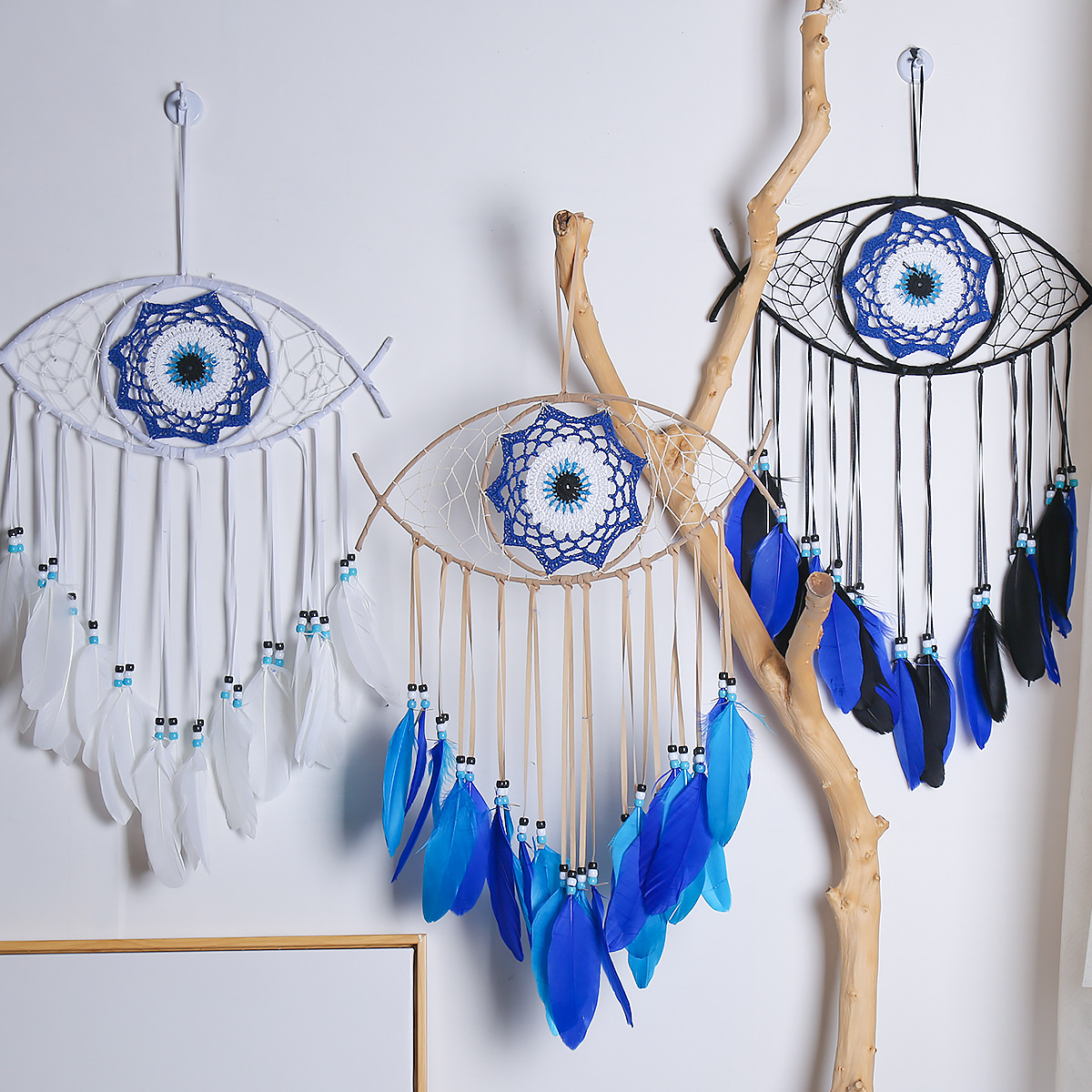 

1PC Evil Eye Dream Catcher Home Decor Handmade Feather Mural Boho Wall Hanging